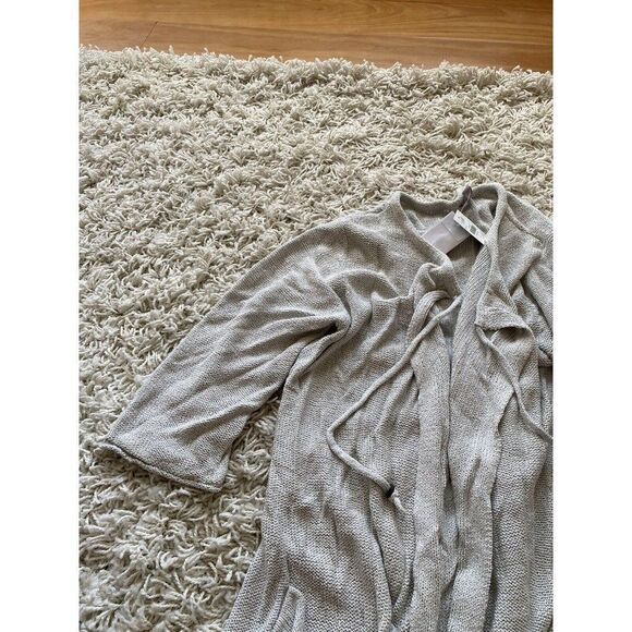 J. Jill Duster Sweater Pocketed Grey Beige Silk Blend J.Jill Large 3/4 Sleeve - Picture 3 of 9